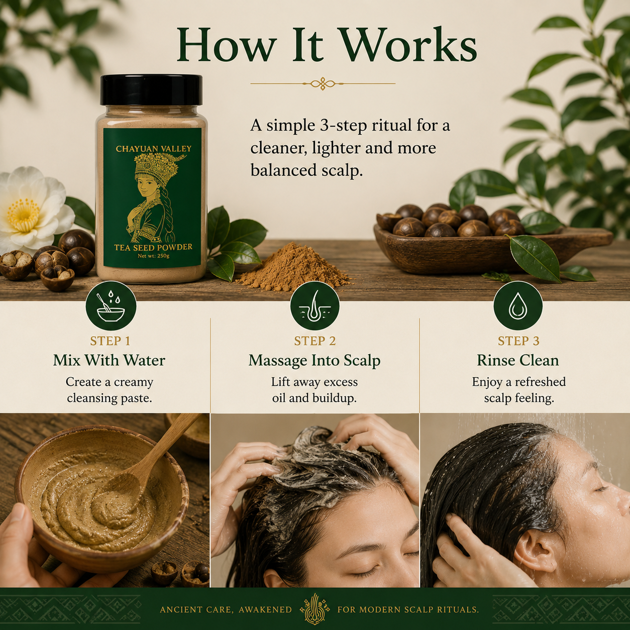 Camellia Scalp Cleansing Ritual – Herbal No-Shampoo Cleanser | Chayuan Valley