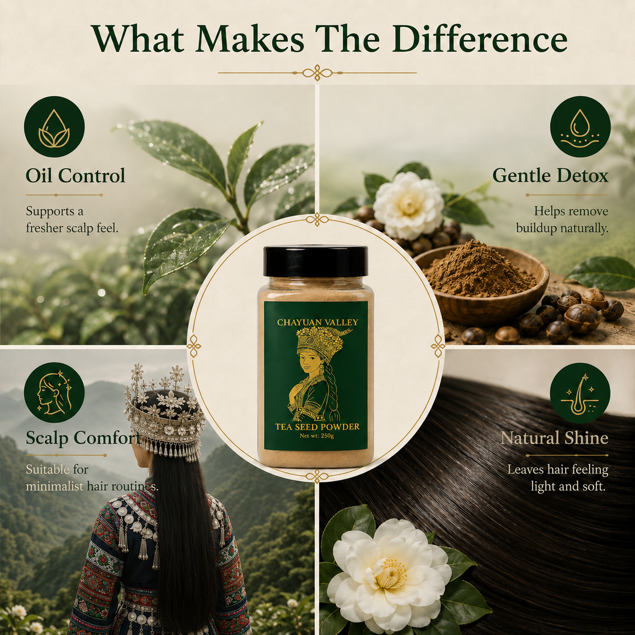 Camellia Scalp Cleansing Ritual – Herbal No-Shampoo Cleanser | Chayuan Valley