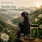 Tea seed powder botanical scalp cleansing ritual inspired by Xiangxi tradition