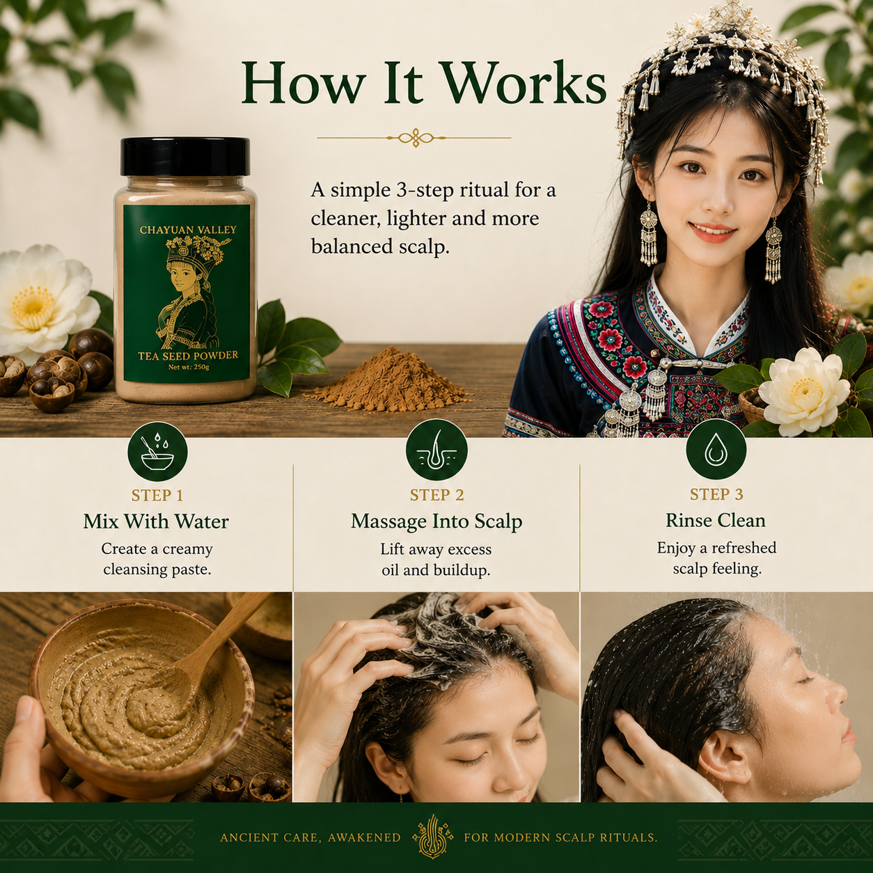 Camellia Scalp Cleansing Ritual – Herbal No-Shampoo Cleanser | Chayuan Valley